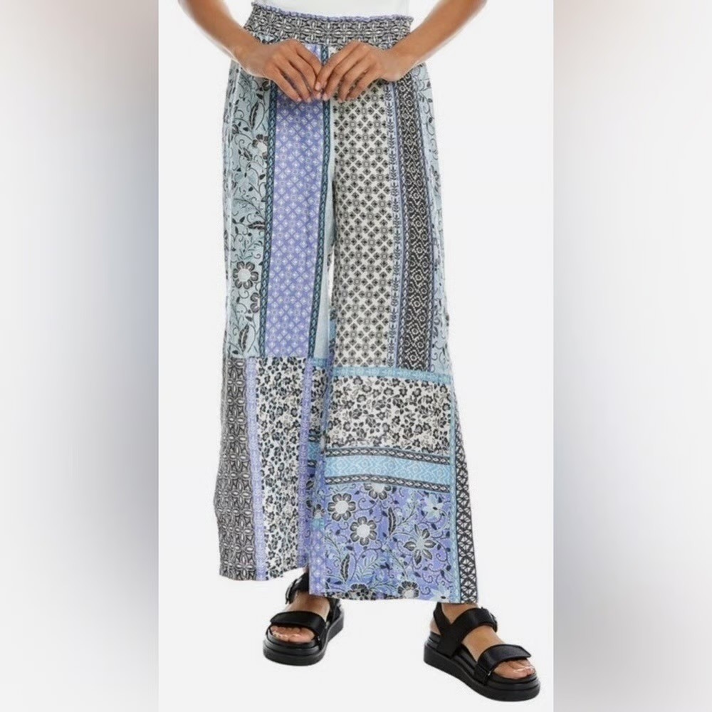Johnny Was Casablanca Lounge Pant Blue Multi Patchwork Linen XL W66821-N